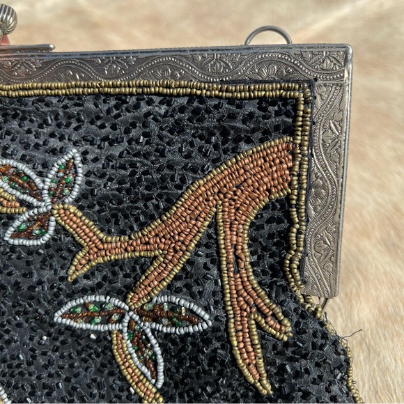 Antique Vintage Art Deco Large Beaded Sequin Peacock Long Chain Shoulder Bag - Picture 7 of 13